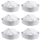 NJ Novelty - White Sailor Hat Adult Costume Accessory, Set of 6 Dress Up Party Hats