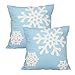 Hupplle Canvas Cotton Embroidery Throw Covers Christmas Snow Square Throw Pillow Covers Blue