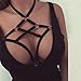 Han Shi Hollow Out Bra, Wire Free Appliques Elastic Cage Bandage Strappy Halter Bra (L, Black)