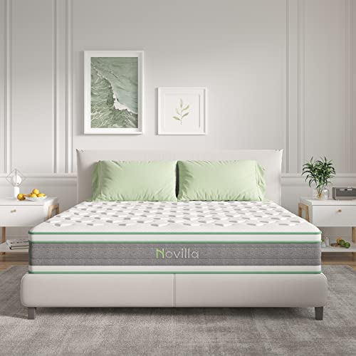 Novilla King Mattress 12 Inch Hybrid Mattress in a Box, Innerspring Mattresses with Gel Memory Foam for a Cool Sleep, Pressure Relief, Medium Firm with Pillow Top, Groove
