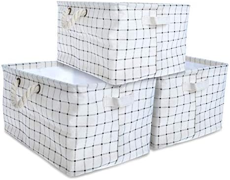 Expo Essential - 3 Pack - 15''x11''x8'' Collapsible Storage Baskets with Drawstring Closure Linen Bin Foldable Toy Organizer, Bathroom Storage with Rope and Fabric Handles