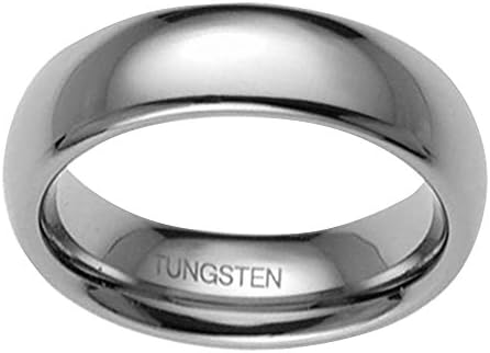 Tungsten Rings for Men - 7mm Silver White Polish Classic Dome Men Wedding Engagement Ring Comfort Fit TKJ
