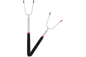 FOMIYES 2pcs Stainless Steel BBQ Forks with Telescopic Handles 25-115cm Outdoor Grilling Meat Skewers Sticks
