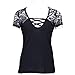 Tiantianmei Women's Bandage V Neck Lace Shoulder Short Sleeve T Shirt Black XL