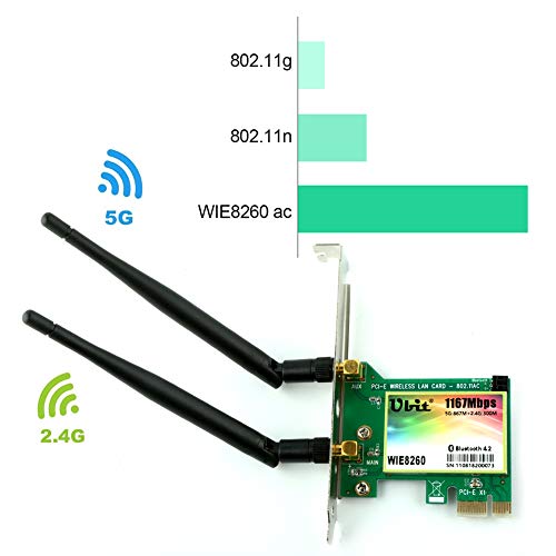 WiFi Card AC 1200Mbps,Wireless Network Card,Ubit 8260 Wireless Network Card with Bluetooth 4.2 Network Server Adapter,Dual-Band 5G/2.4G,PCI-E Wireless WI-FI Adapter Network Card for PC