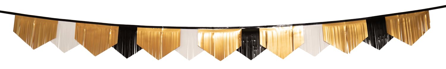 Folat 63750 Fringe Garland BlackGold HNY Wavy Black/Gold/White New Year's Eve Decoration, New Year's Eve Decoration, Happy New Year, Multicoloured