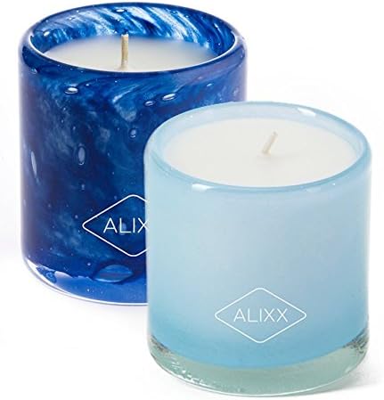Alixx Fleur de Lagoon and Sea Breeze - 35 Hour Burn Time 2 Candle Combo - Hyacinth/Lotus (Navy) and Lily/Melon/Vanilla (Blue) Fragrances