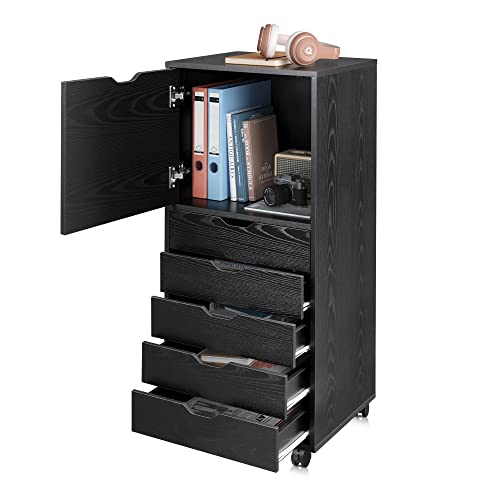 DEVAISE 5Drawer Wood Dresser with Top Storage, Mobile Chest of