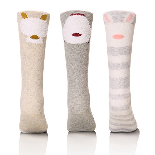 Color City Unisex Baby Girls Socks Toddler Knee High Socks - Cartoon Animal Warm Cotton Stockings (3 Pairs A)