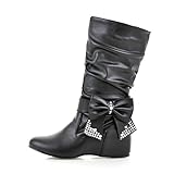 Mostrin Women's Bowknot Round Toe Flat Comfortable Slouch Mid-calf Boots