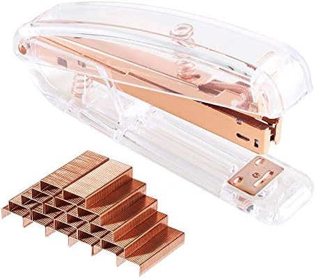 NACTECH Clear Stapler Acrylic Desktop Stapler Rose Gold Desk Accessories with 1000 Staples and Max Amount of 12 Pages Can Staple for Office School Home