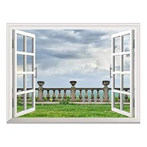 Removable Wall Sticker/Wall Mural - Ancient Architecture of Ancient Railings. Old Castle Railings | Creative Window View Home Decor/Wall Decor - 36"x48"