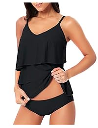 HAIVIDO Trajes de baño de dos piezas con cuello en V y volantes en niveles, con parte superior de tankini con braguita para dama