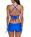 Zando Push Up Two Pieces Bikini with Boyshort Athletic V Neck Swimsuit Vintage Halter Back Swimwear Bathsuit for Women Charming Royal Blue M (US 6-8)