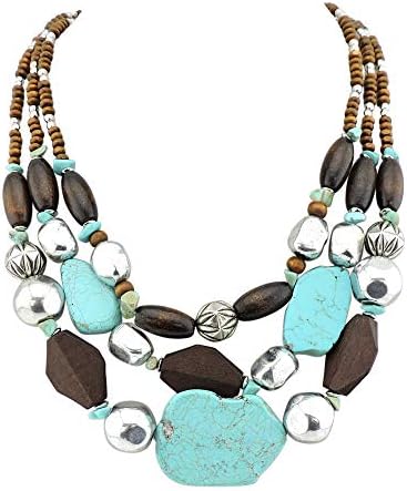 Bocar Personalized Layered Strands Turquoise Statement Chunky Necklace For Women Gifts (608803376287)