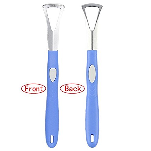 Risingmed Gratte-langues en Acier inoxydable Tongue Scraper pour pour une hygiène buccale optimale (bleu)