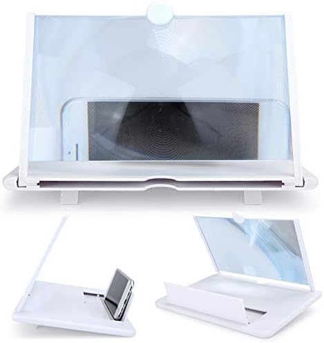Mobile Phone Screen Magnifier Eye Protection HD 3D Enlarger Stand Holder for Mobile Phone Models Under 7 in(White)