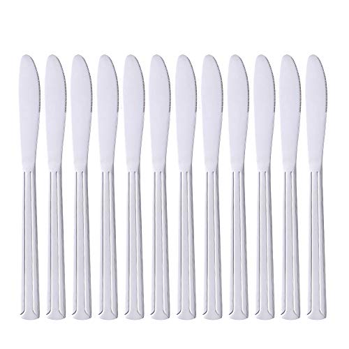 Dinner Knife Cutlery Set 8-Inch Stainless Steel Tableware for BBQ Weddings Dinners Parties, BUY&USE Silver Set of 12