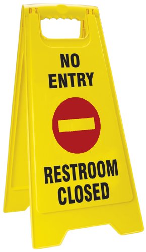 Accuform PFW432 Sturdy Plastic 2 X Fold-Ups Floor Sign, Legend"NO Entry Restroom Closed" with Graphic, 25" Height x 12" Width (at Base) and 11" Open Footprint, Red/Black on Yellow