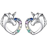 Presentski Unicorn CZ Stud Earrings 925 Sterling Silver Love Heart Cute Animal Hypoallergenic Piercing Earrings Studs for Kids Girls Women