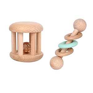 Wooden Baby Toys Wooden Rattle Toys, Baby Starter Toys Baby Grasping Bells Teething Toys, Baby Crawling Toys , Newborn…