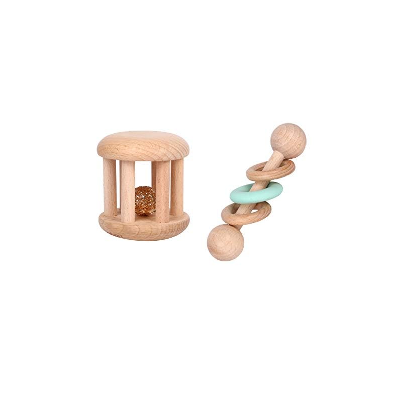 Wooden Baby Toys Wooden Rattle Toys, Baby Starter Toys Baby Grasping Bells Teething Toys, Baby Crawling Toys , Newborn…