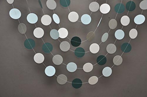 Teal white and gray paper garland, Heart garland, Wedding decoration, bridal shower, Birthday party decor, Paper circle garland,
