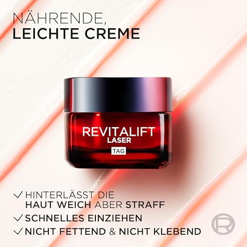 L'Oréal Paris Lot de soins du visage anti-âge pour le jour et la nuit avec triple action – avec Pro-rétinol, hyaluronique et vitamine C, Revitalift Laser, 2 x 50 ml