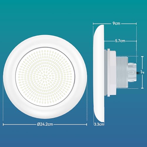 OSREE LED Pool Lamp with 2 Inch Thread, 18 W Pool Projector 6000 K, Non-Dimmable, 1800lm, Diameter 242mm, 12V AC/DC Waterproof IP68 Resin Filled Spotlight Lamp for Above Ground Pools in Steel