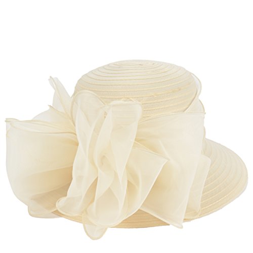 Lady Derby Dress Church Cloche Hat Bow Bucket Wedding Bowler Hats (Apricot)