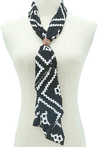 womens lightweight soft Chiffon Stripe Print neckerchief bandana Button scarf (black)