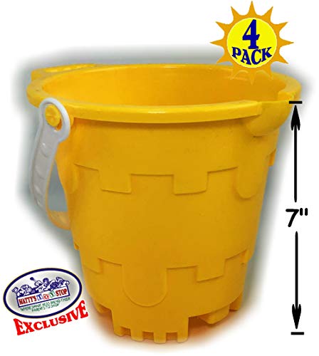 Matty's Toy Stop Beach Gear 7" Plastic Castle Mold Sand Buckets (Pails) with Easy Pour Spout and Handle Blue, Pink, Green & Yellow Party Set Bundle - 4 Pack - Thumbnail 5