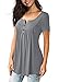 Mystry Zone Gray Shirts Blouse For Woman Casual Tunic Tops Fit Flare Pleated High Low Solid Color Medium