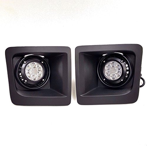 LEDIN For 2014-2015 GMC Sierra with Built-in LED Front Bumper Clear Fog Driving Lights Bezel Pair