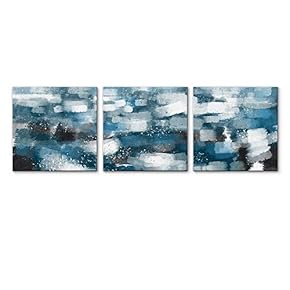 3 Panel Canvas Wall Art Teal Blue Abstract Pictures Home Wall Decorations for Bedroom Living Room Paintings Canvas Prints Framed - 12"x12"x3 Panels