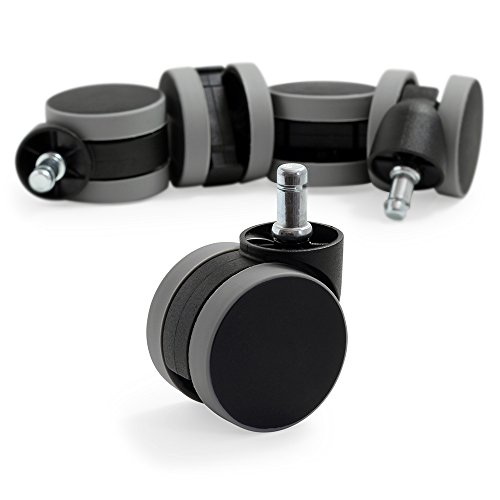 Office Chair Casters Wheels for Hardwood - Heavy Duty Replacement Parts, Protector for Laminate, Desk Floor Mats and Carpet. (Set of 5) Black & gray