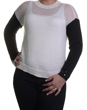GUESS Women's White Long Black Sleeve Sweater