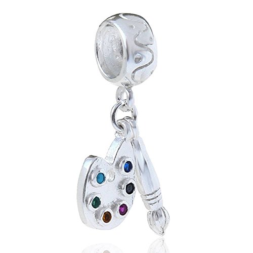 Paint Pallet and Brush Charm 925 Sterling Silver Beads Compatible For Most European Snake Chain Bracelets