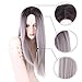 AISI HAIR Synthetic Long Straight Grey Ombre Wigs Middle Part Wig Dark Brown Roots Silver Grey Wig Ombre Heat Resistant Fiber Two Tone Full Wigs for Women