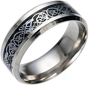 Bokeley Jewelly Rings Gift, Men Tungsten Carbide Ring Wedding Band 8mm Silver Celtic Dragon Inlay Polish Finish (Size:12, Black)