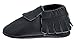 SAYOYO Baby Black Tassels Soft Sole Leather Infant Toddler Prewalker Shoes (6-12 Months, Black)