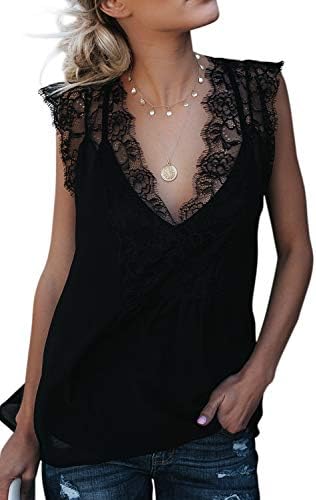 Acelitt Women's Lace Tank Top Casual Loose Sleeveless V Neck Cami Vest