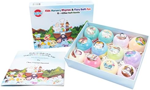 Bath Bombs for Kids | 12 x 4.25oz Organic Bath Bomb Gift Set | Including Matching Children’s Nursery Rhyme Book | Fizzy Fun for Kids of All Ages | Great for Birthdays, Holidays, and Christmas