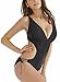 QYacmetiz Women's Deep V Neck Sexy One Piece Swimsuit Cut Out Strappy Monokini Bathing Suit (M,Black)