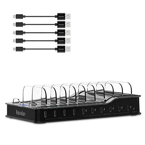 Kavalan 10 Port USB Charging Station Dock & Organizer, Universal Desktop Tablet & Smartphone Multi-Device 10 Port USB Charger Hub with Auto Detect Smart Rapid Charging Technology