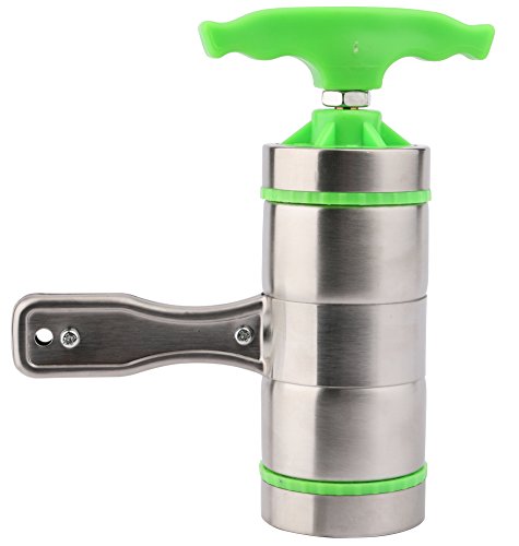 Useekoo Manual Pasta Noodle Press Maker, Stainless Steel Hand Crank Spaghetti Fettuccine Noodle Dough Press Machine Fruit Juicer Squeezer with 9 Pressing Moulds & Green Handle