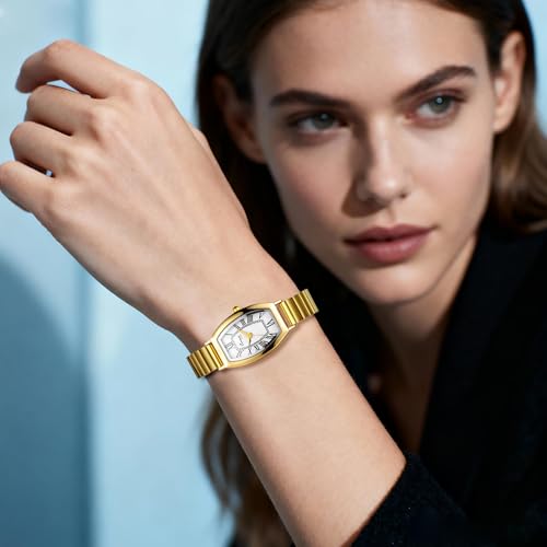 OIDEA Tonneau Vintage Women's Watch: Quartz Analog Watch with Stainless Steel Strap Roman Numerals – Gift