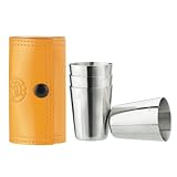 Savage Shot Glasses with Orange Leather Case 1.2oz Each Set of 4 18/8 Stainless Steel