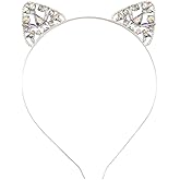 Kefley Rhinestone Cat Ears Headband Halloween Cat Costumes Accessories for Women Adults Bling Kitty Ear Headband
