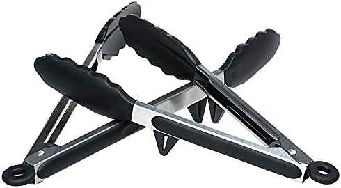 2 Packs Kitchen Tongs Set, Non-Stick Cooking Tongs Salad & Grill Stainless Steel Serving Tongs with Silicone Tips (Black)